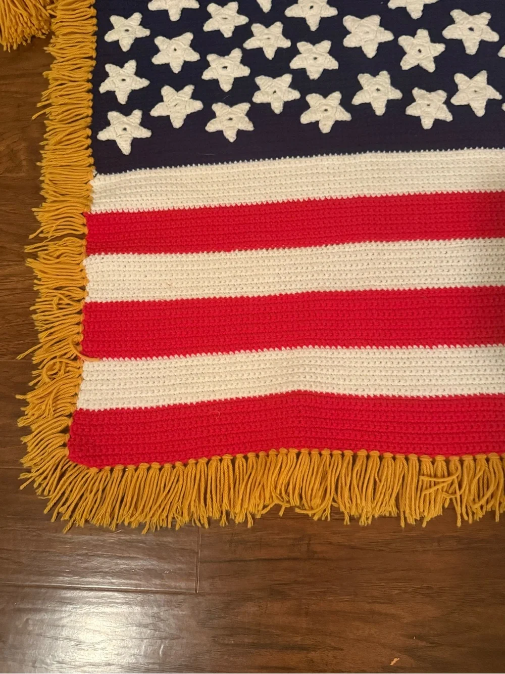 Handmade American Flag Crochet Throw/Afghan with Fringe